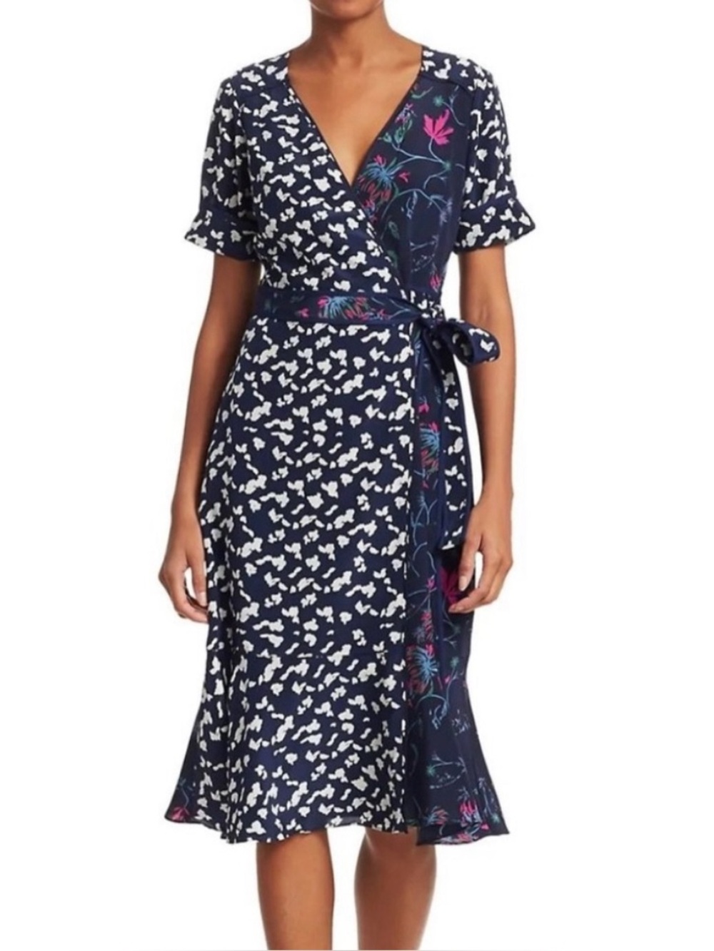 TANYA TAYLOR Size 14 Luisa 100% Silk Mixed Print WRAP Dress Luxury Floral $525